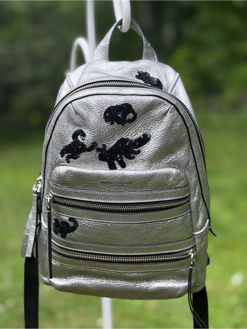 Marc Jacobs Gotham Flocked Animals Silver Leather Backpack Rare